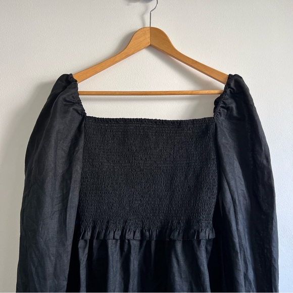 Quince 100% European Linen Smocked Mini Dress in Black - Picture 6 of 16